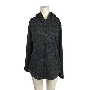 EDDIE BAUER - WOMEN'S XL- BLACK FULL ZIP POLYESTER HOODED SWEATSHIRT JACKET